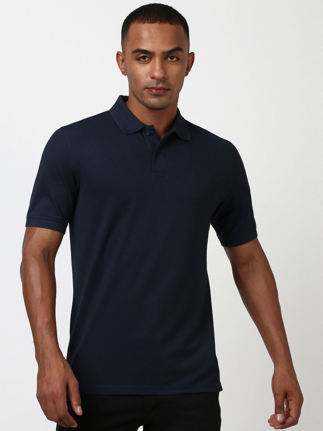 

Peter England Men Solid Polo Collar Cotton T-shirt, Navy blue