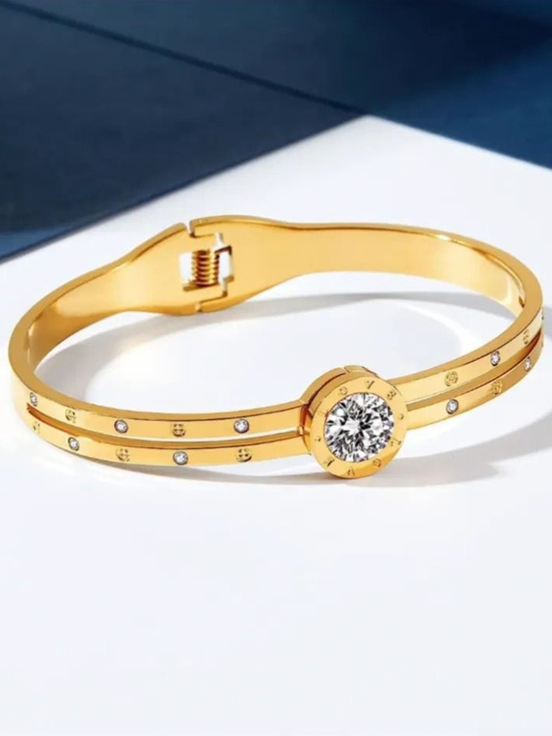 

V FASHION JEWELLERY Gold-Plated Cubic Zirconia Bangle-Style Bracelet
