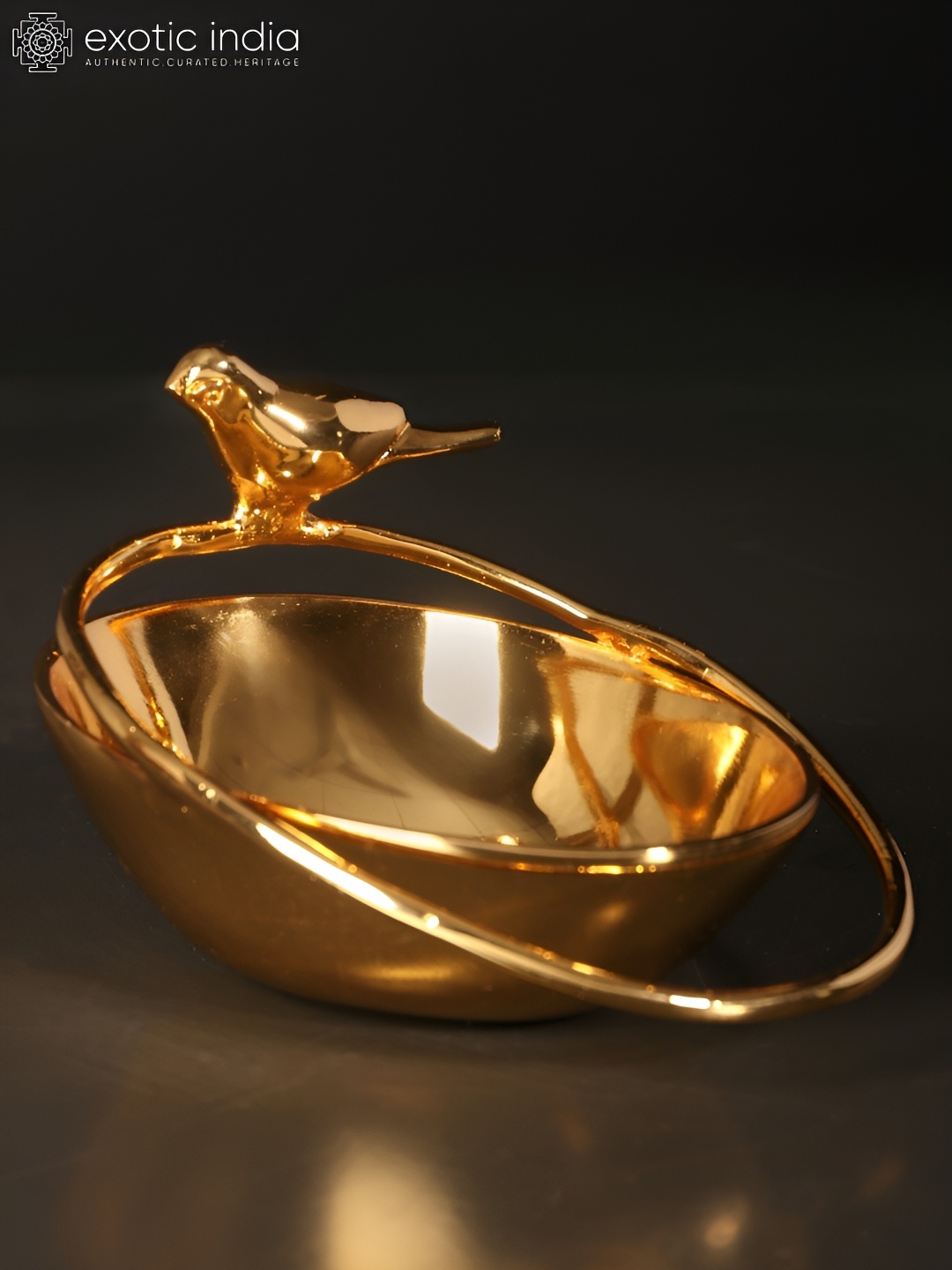 

Exotic India Yellow 24 Karat Gold Plating Bird Bowl Figurine Showpiece