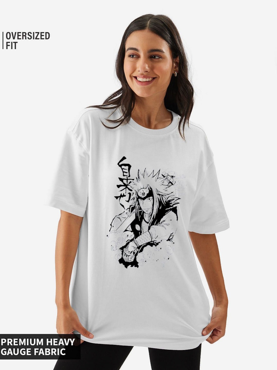 

REVEXO Women Graphic Printed Round Neck Cotton Oversized T-shirt, White