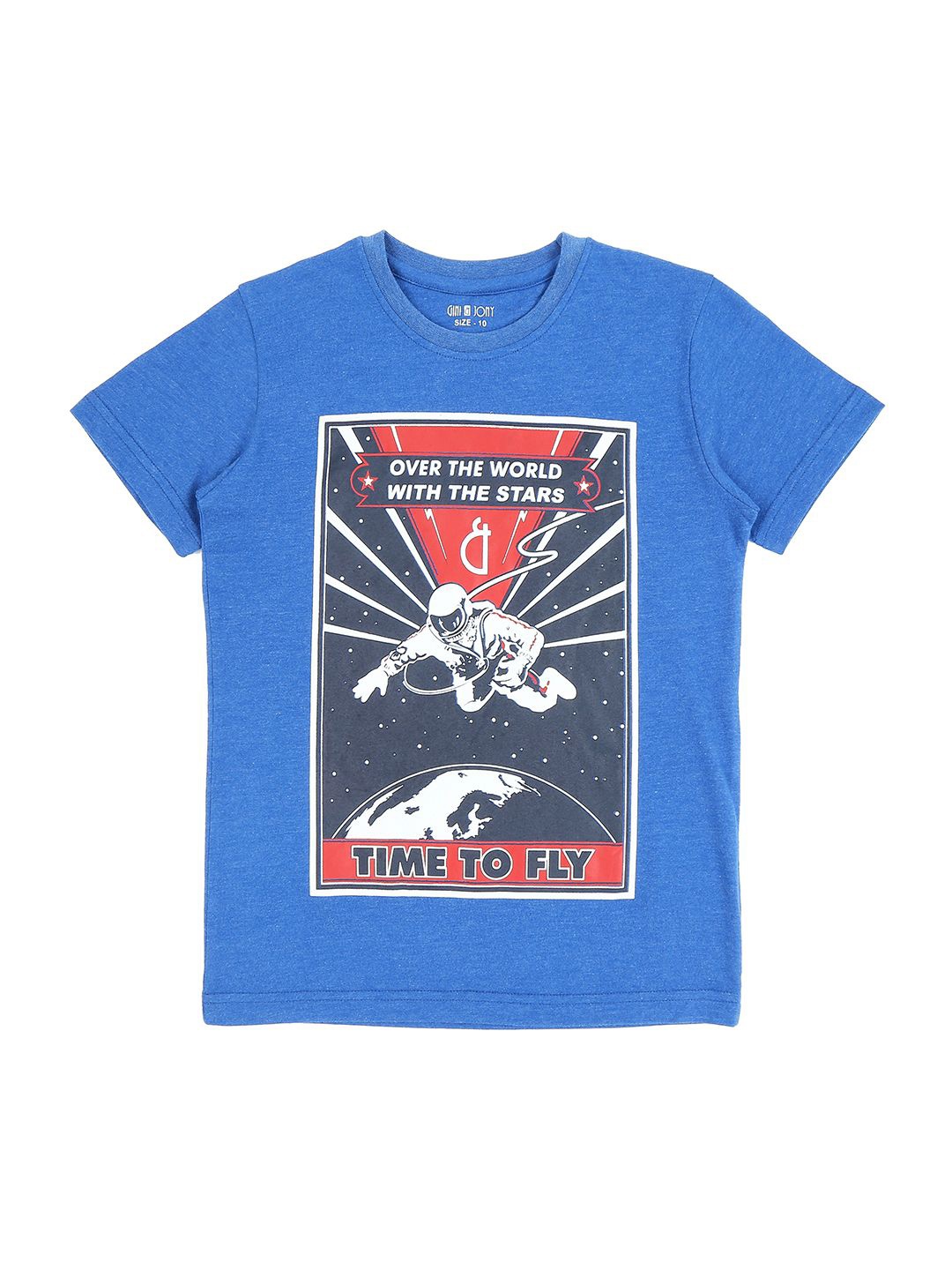 

Gini and Jony Boys Dry Fit Graphic Printed Round Neck Cotton T-shirt, Blue