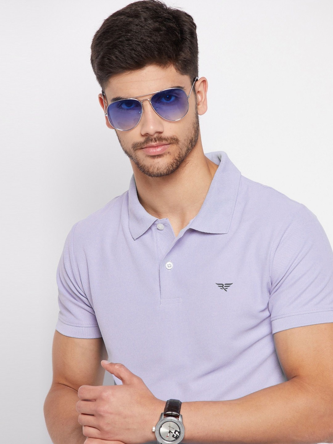 

RISS Men Solid Polo Collar Cotton T-shirt, Lavender