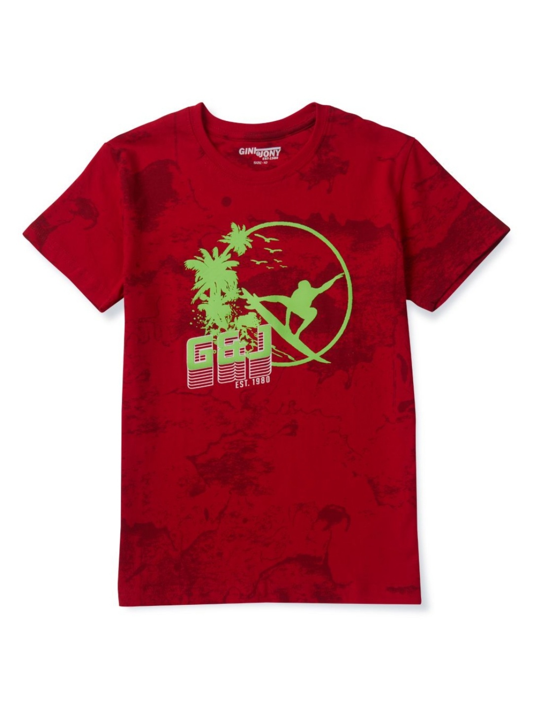 

Gini and Jony Boys Abstract Printed Round Neck Cotton T-shirt, Red