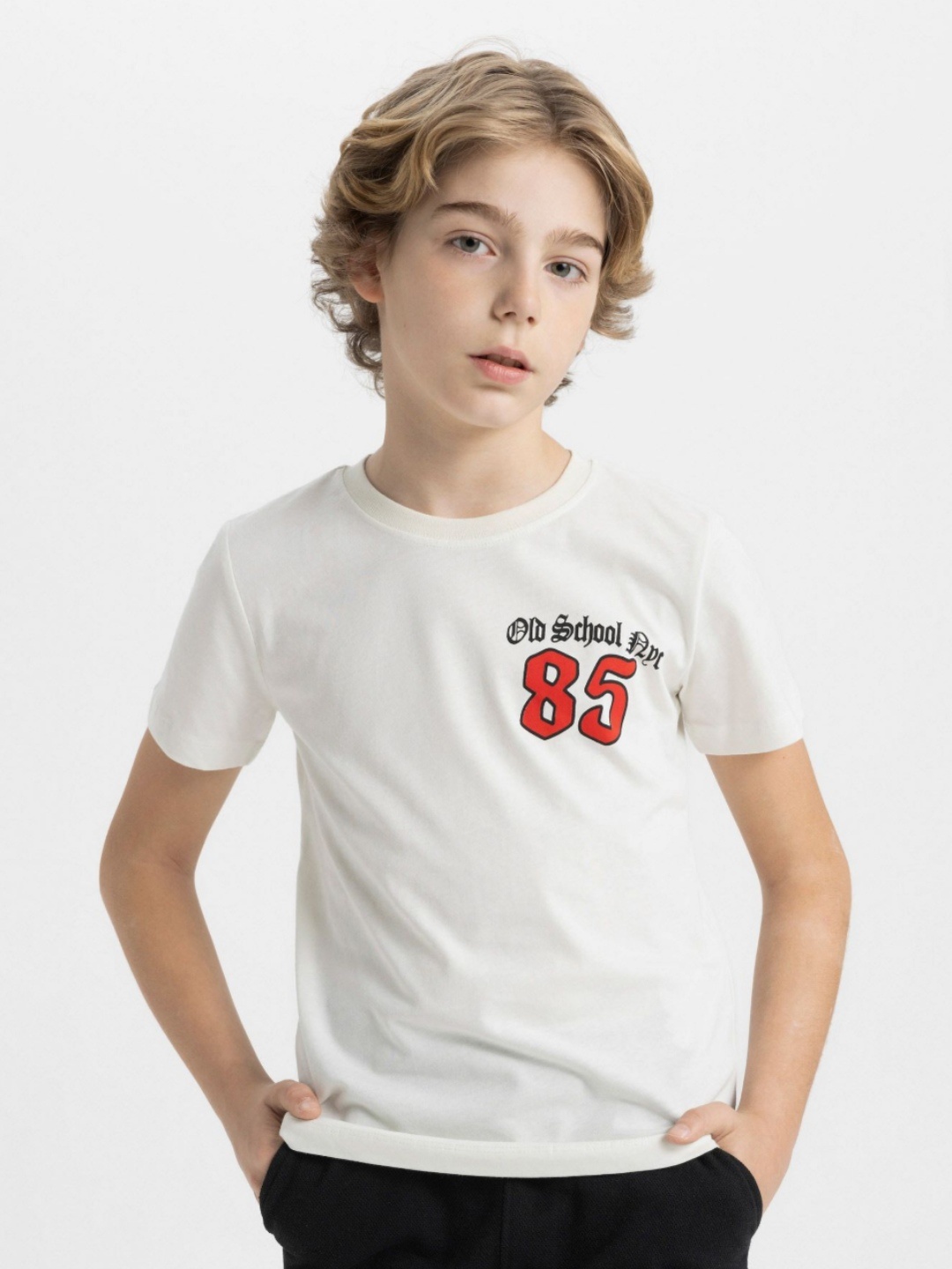 

DeFacto Boys Typography Printed Round Neck Cotton T-shirt, White