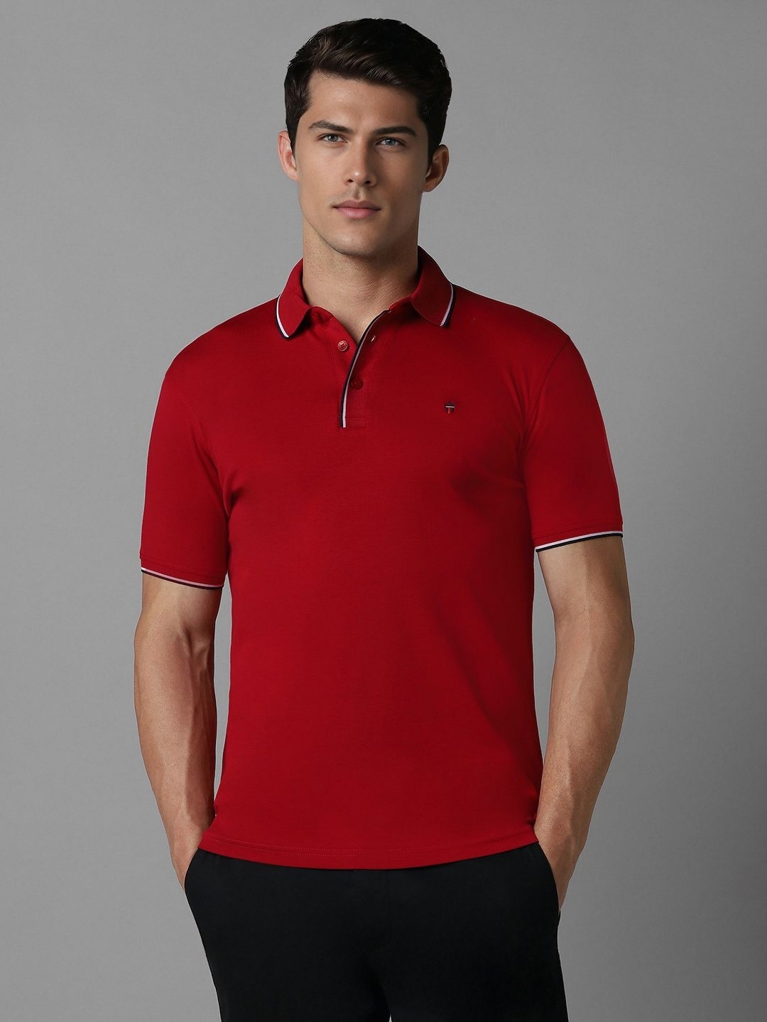 

Louis Philippe Sport Men Solid Polo Collar Cotton Slim Fit T-shirt, Red