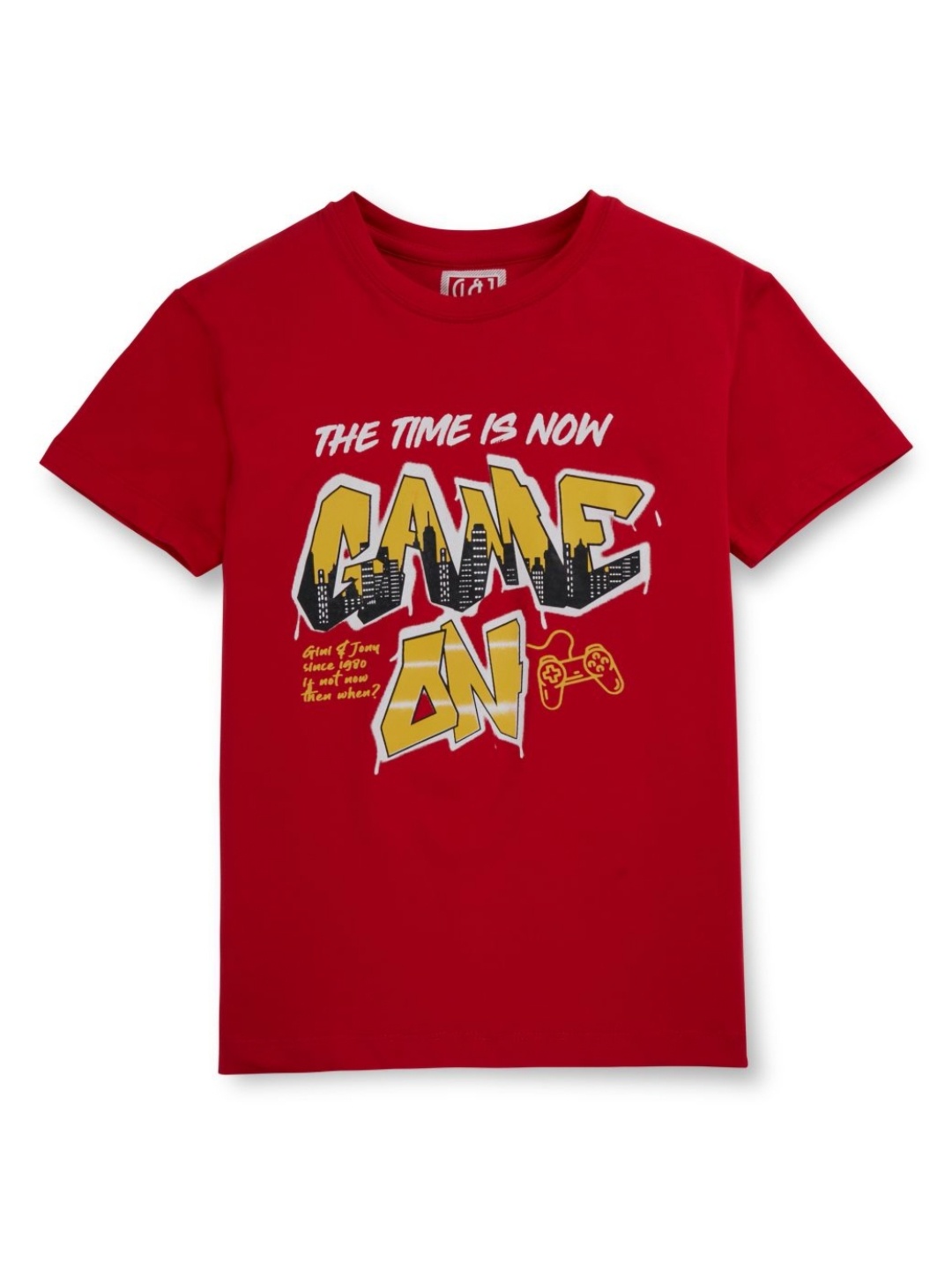 

Gini and Jony Boys Typography Printed Round Neck Cotton T-shirt, Red
