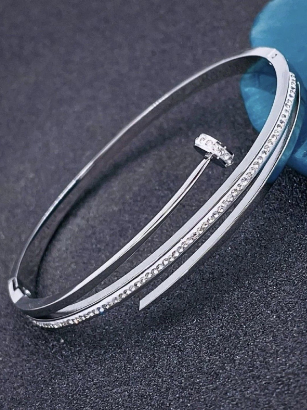 

V FASHION JEWELLERY Silver Plated Cubic Zirconia Bangle-Style Bracelet
