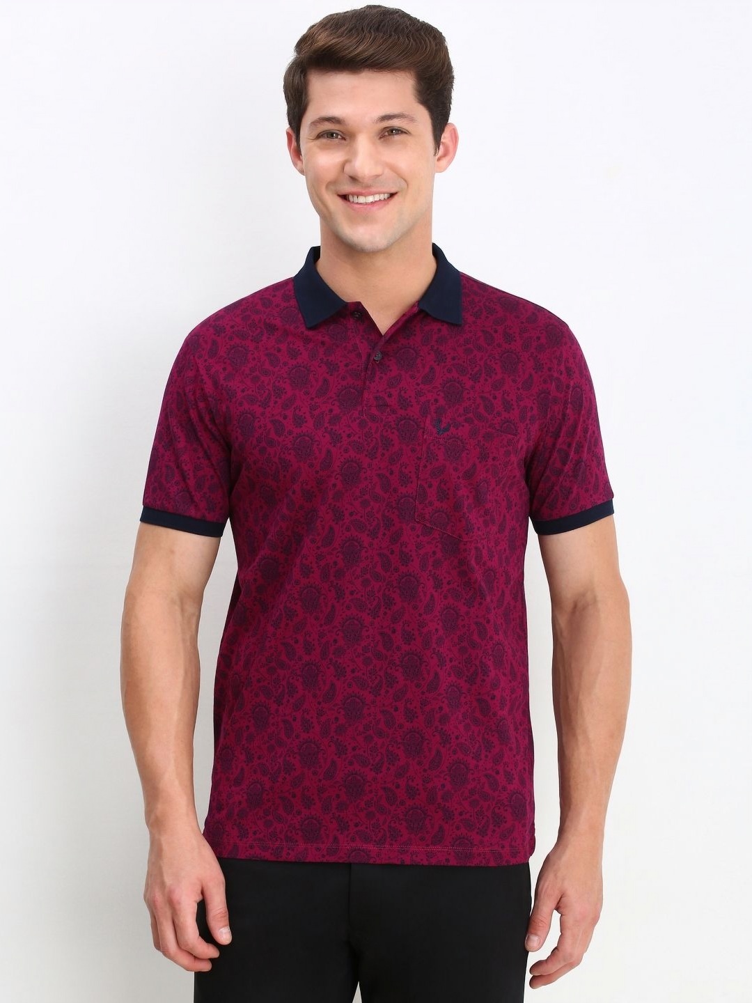 

Allen Solly Men Floral Printed Polo Collar Cotton T-shirt, Pink