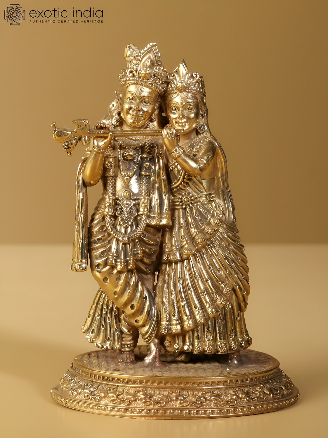 

Exotic India Gold-Toned Radha Krishna Religious Figurine Showpiece