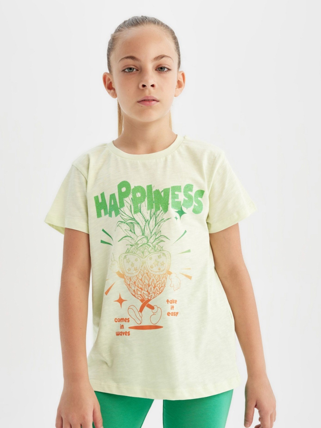 

DeFacto Girls Printed Tropical Raw Edge T-shirt, Na