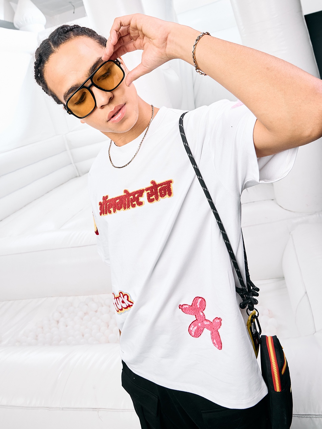 

ALMOST SANE Men Typography Printed Round Neck Cotton Oversized T-shirt, White