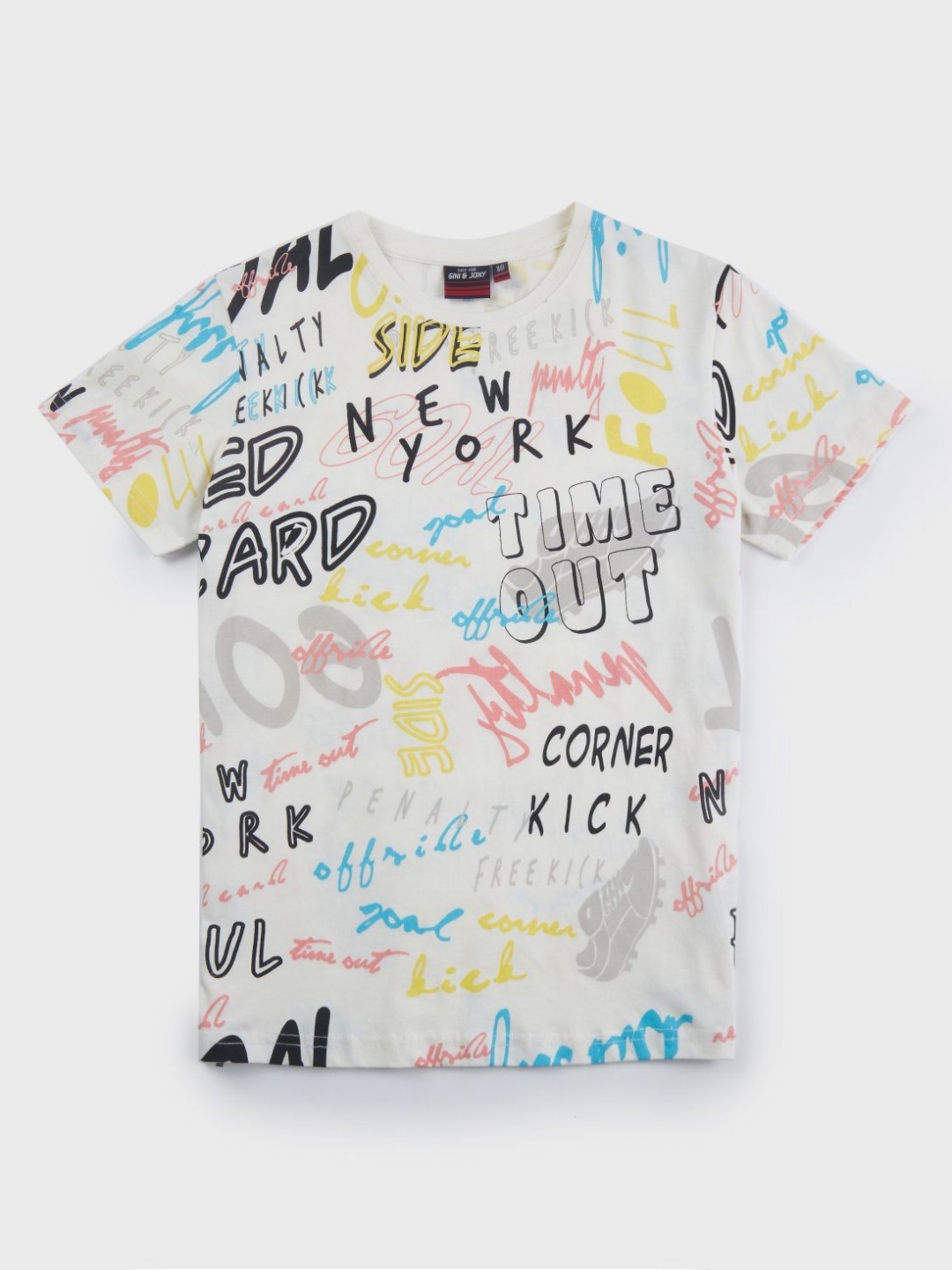 

Gini and Jony Boys Typography Printed Round Neck Cotton T-shirt, Off white