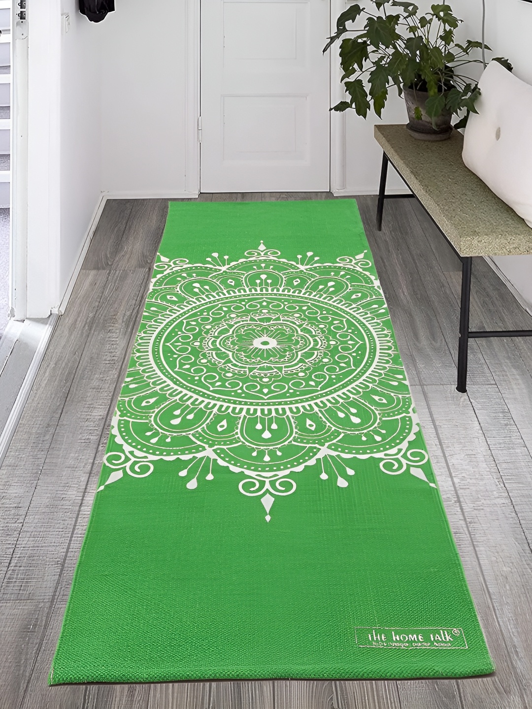

THE HOME TALK Green & White Printed Cotton Rectangular Yoga Mat