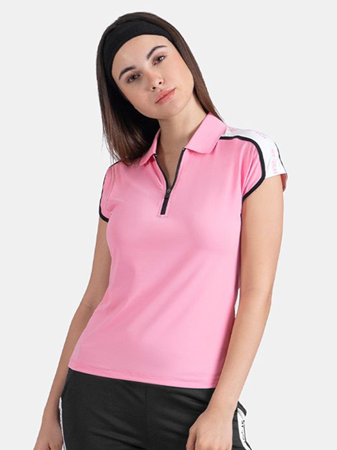 

STRCH Women Solid Polo Collar Nylon T-shirt, Pink