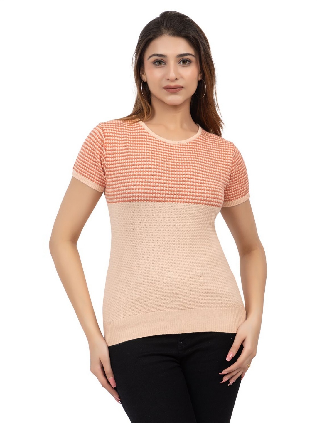 

LEZA Women Colourblocked Round Neck Cotton Slim Fit T-shirt, Multi