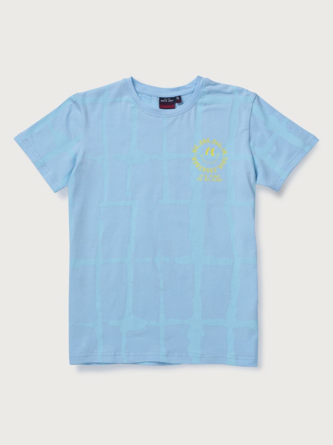 

Gini and Jony Boys Checked Checked Round Neck Cotton T-shirt, Blue