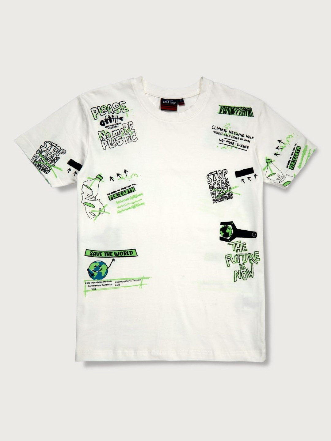 

Gini and Jony Boys Graphic Printed Round Neck Cotton T-shirt, Off white