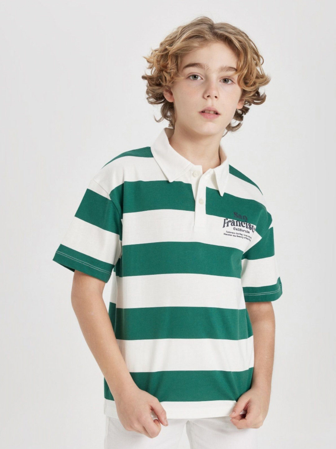 

DeFacto Boys Striped Polo Collar Pockets T-shirt, Na