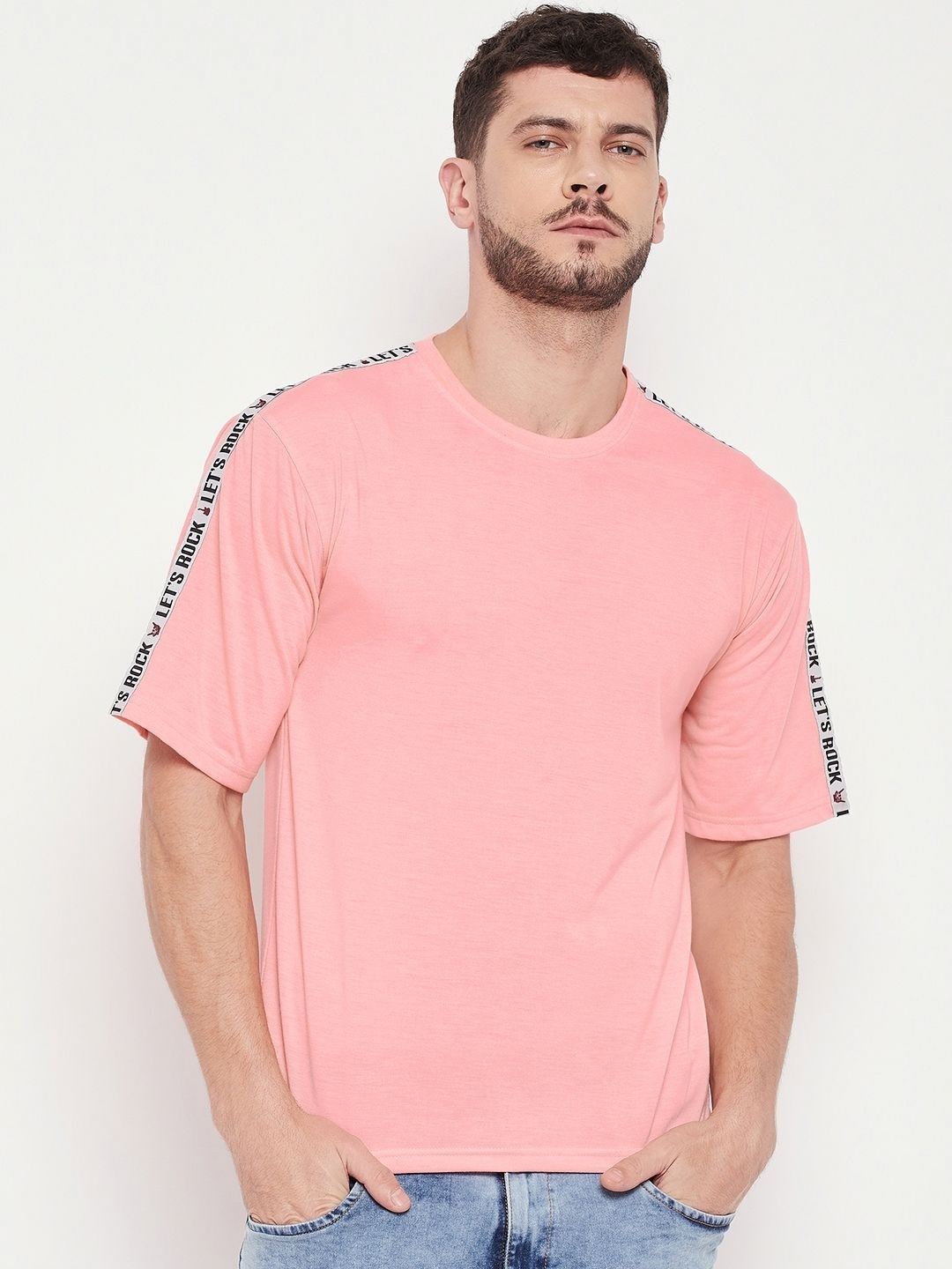 

Austin wood Men Typography Printed Round Neck Cotton T-shirt, Pink