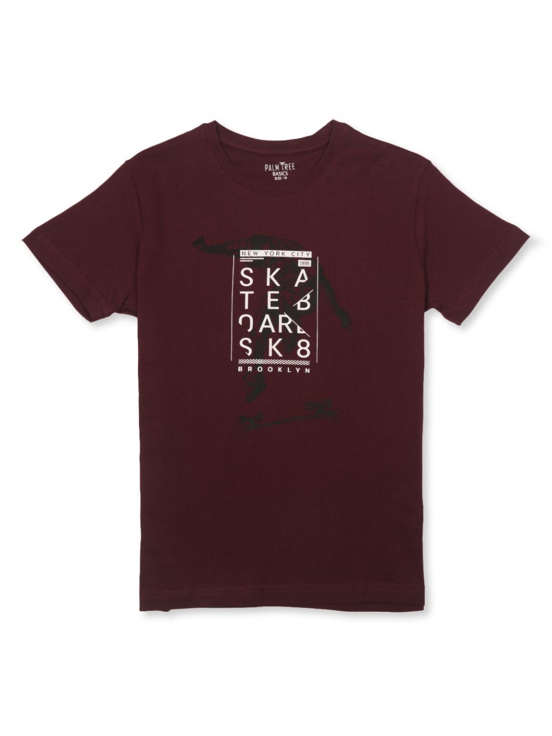 

Palm Tree Boys Typography Printed Round Neck Cotton T-Shirt, Maroon