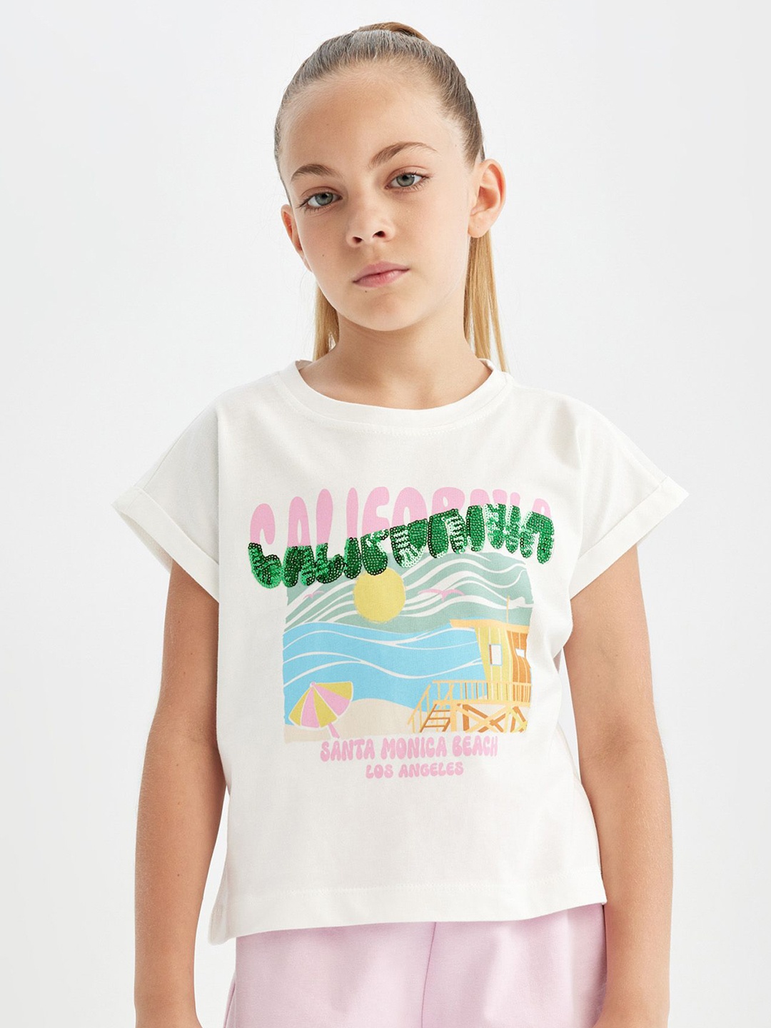

DeFacto Girls Typography Printed Extended Sleeves T-shirt, Na