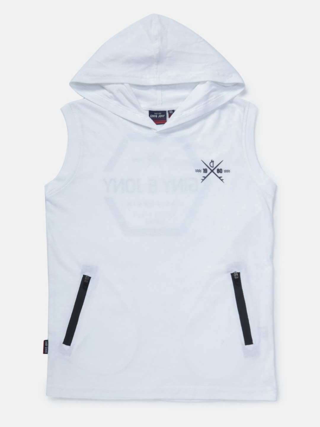

Gini and Jony Boys Typography Printed Hood Cotton T-shirt, White