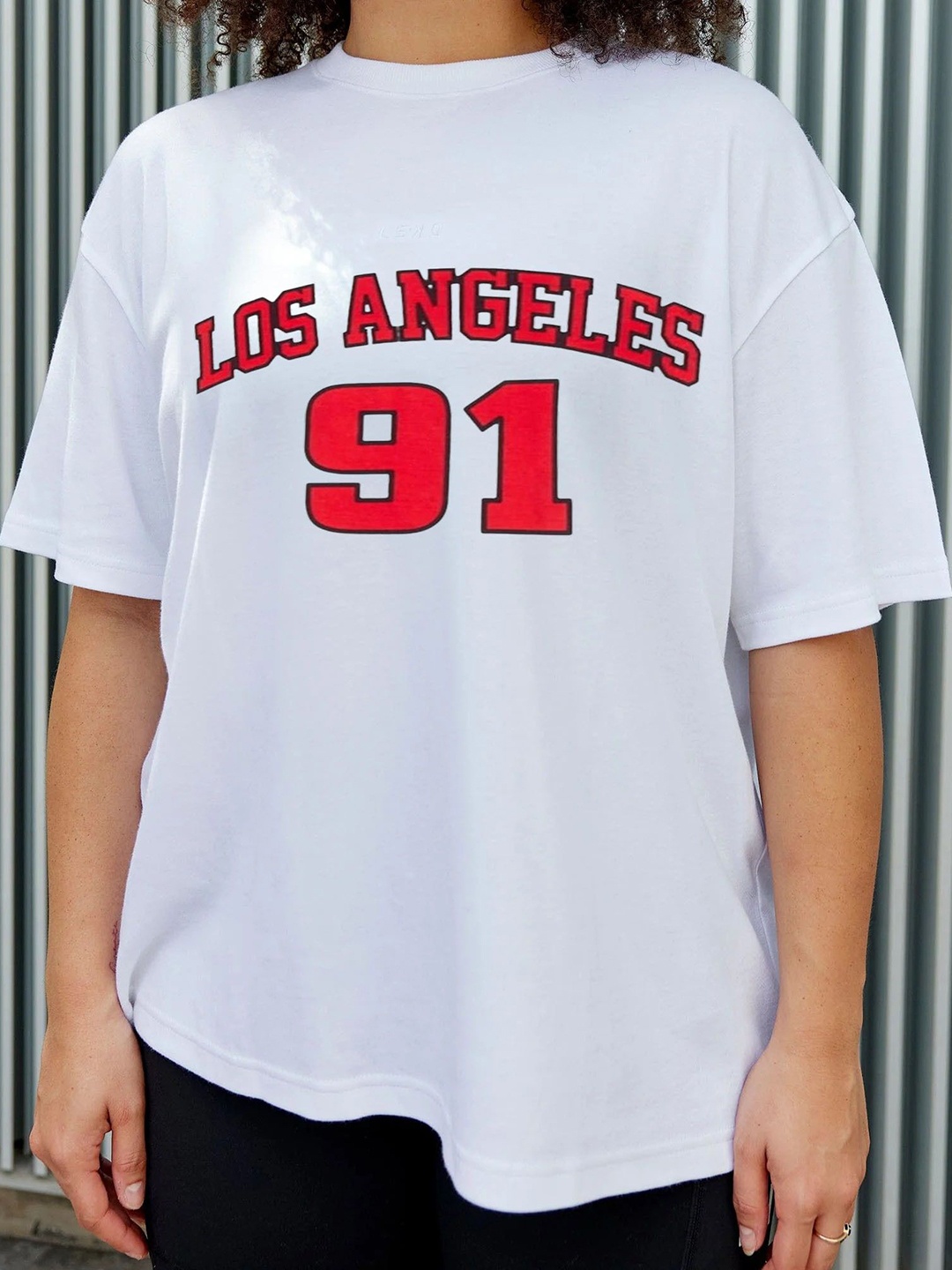 

REVEXO Women Varsity Printed Applique T-shirt, White