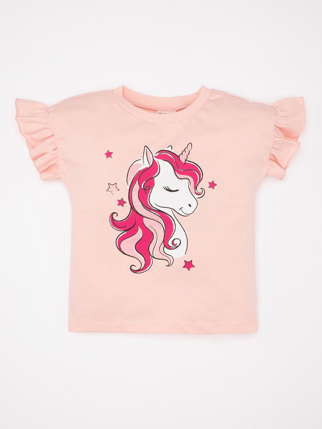 

DeFacto Girls Graphic Printed Round Neck Cotton T-shirt, Peach