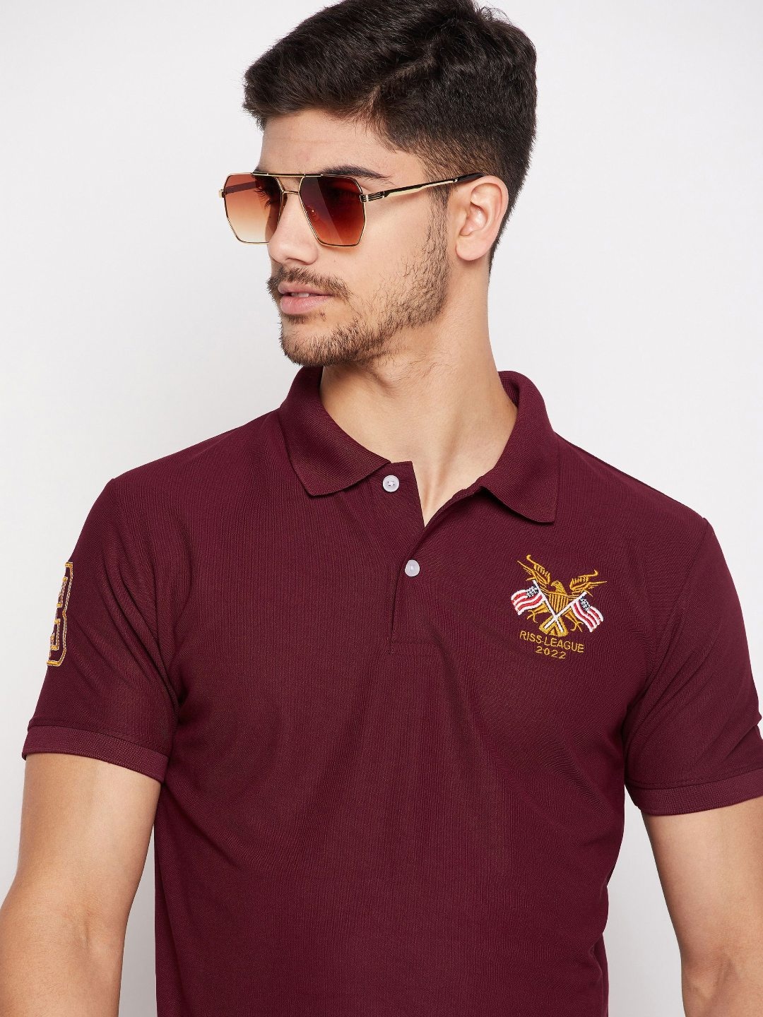 

RISS Men Solid Polo Collar Cotton T-shirt, Maroon