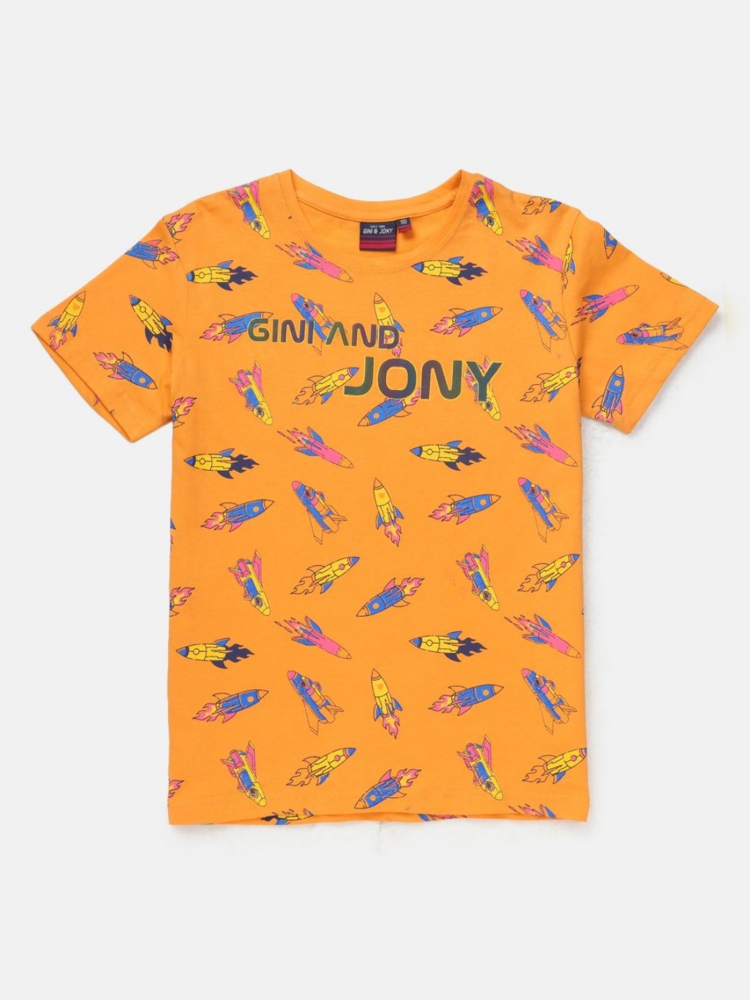 

Gini and Jony Boys Graphic Printed Round Neck Cotton T-shirt, Orange