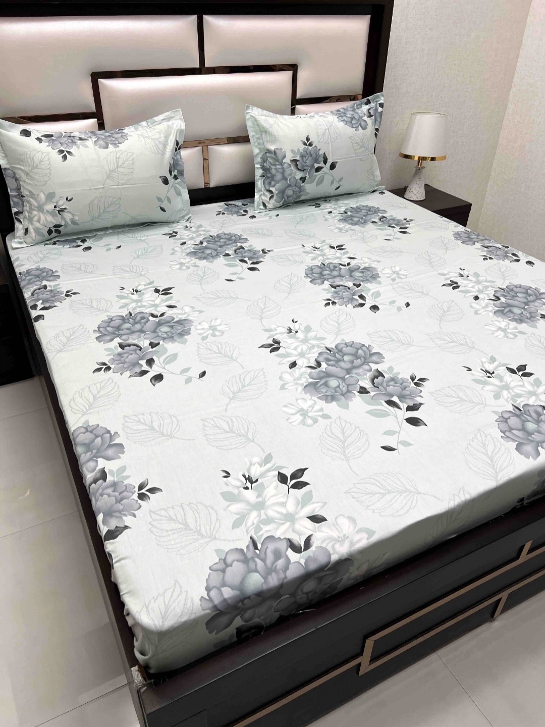 

Pure Decor Royal Velar White Floral 300TC Cotton King Bedsheet with 2 Pillow Covers