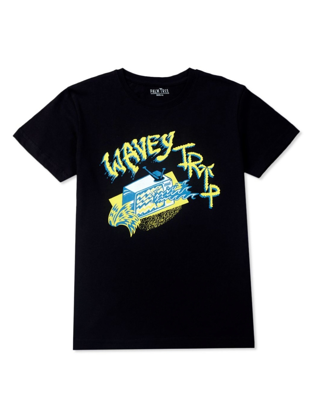 

Palm Tree Boys Graphic Printed Round Neck Cotton T-Shirt, Black