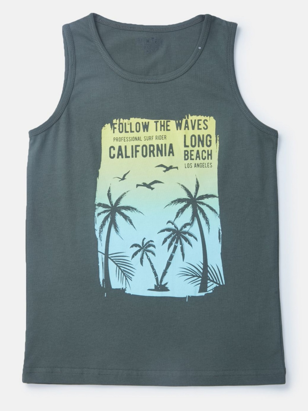 

Palm Tree Boys Graphic Printed Round Neck Cotton T-Shirt, Olive