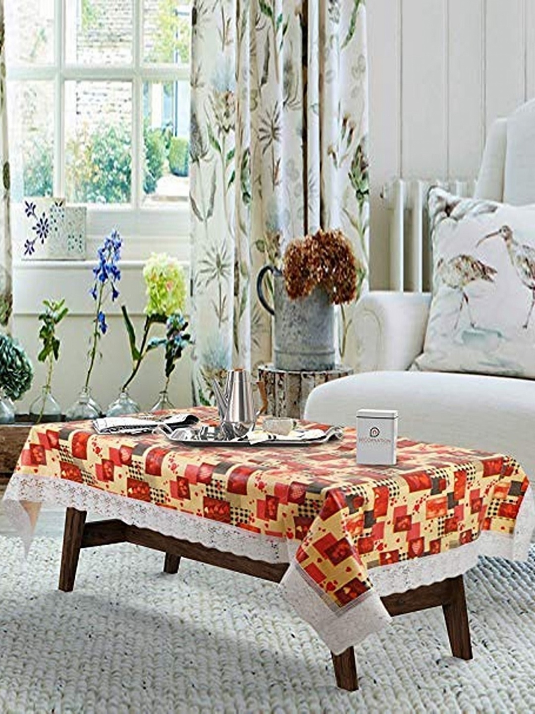 

LooMantha Beige & Maroon Printed 4 Seater Table Cover