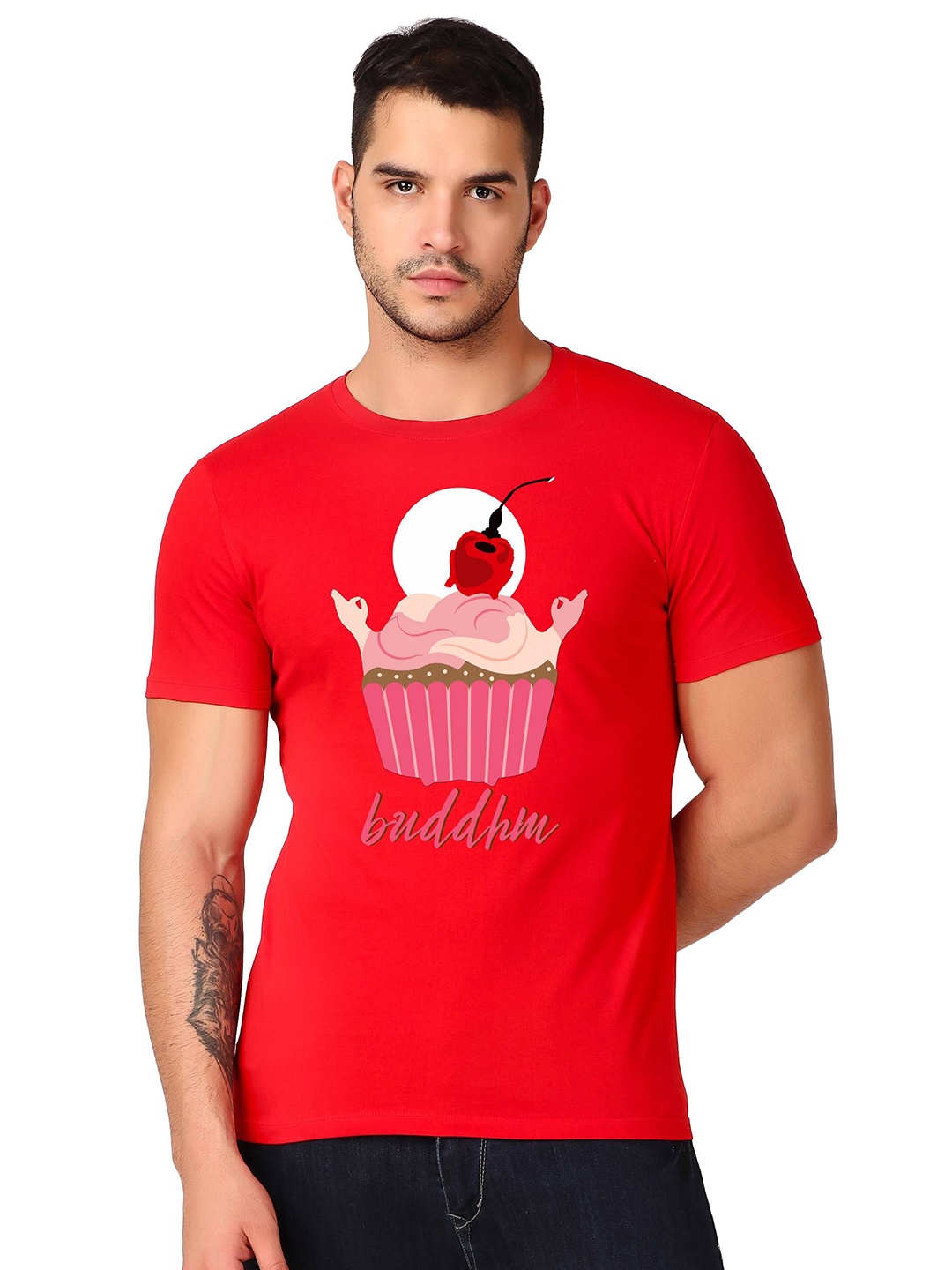 

inner element Men Moisture Wicking Graphic Printed Round Neck Cotton T-shirt, Red