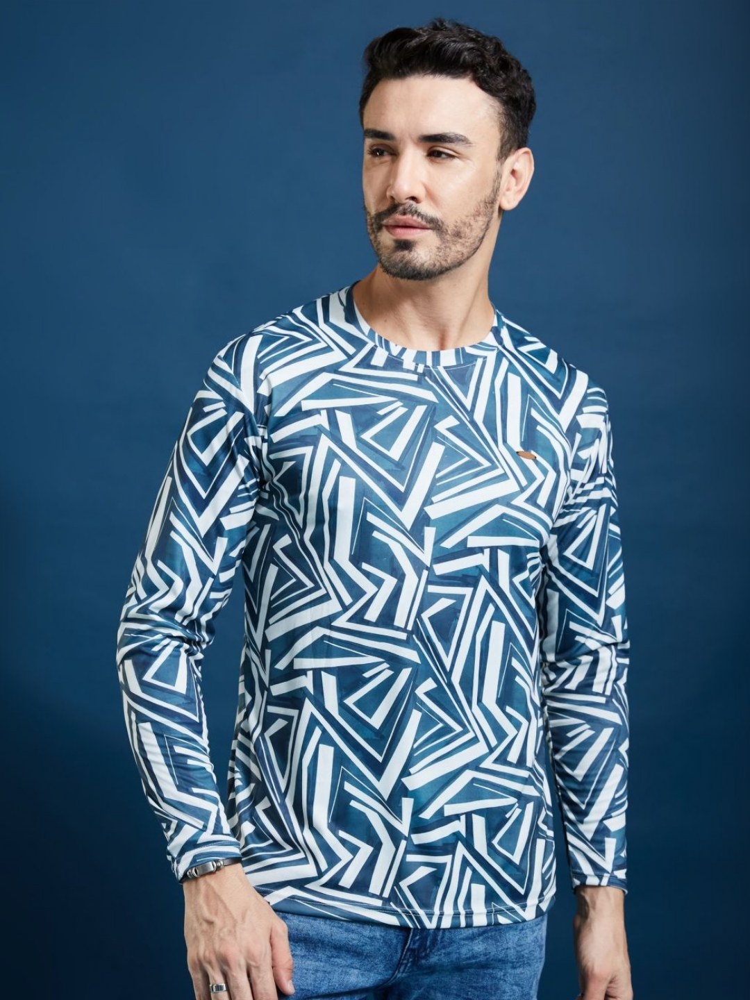 

SMARTEES Men Abstract Printed Round Neck T-Shirt, Teal