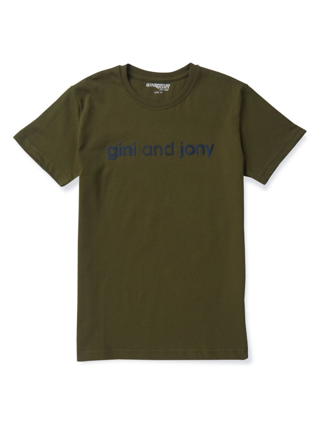 

Gini and Jony Boys Brand Logo Printed Round Neck Cotton T-shirt, Olive