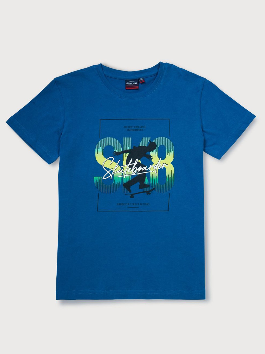 

Gini and Jony Boys Graphic Printed Round Neck Cotton T-shirt, Blue