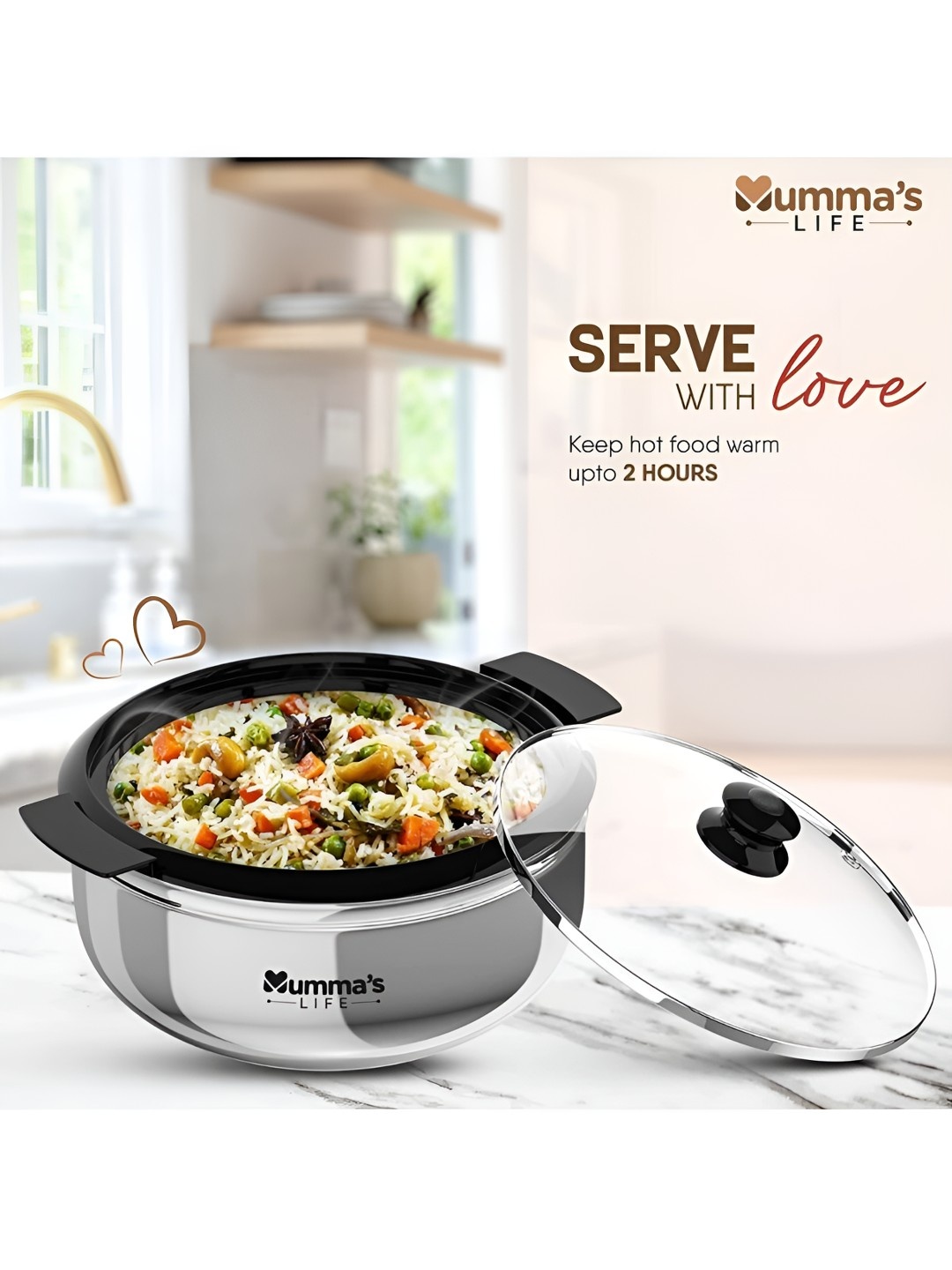 

Mumma's Life Silver-Toned 2019 Stainless Steel 1 Pieces Dishwasher Safe Double Walled Thermal Casserole