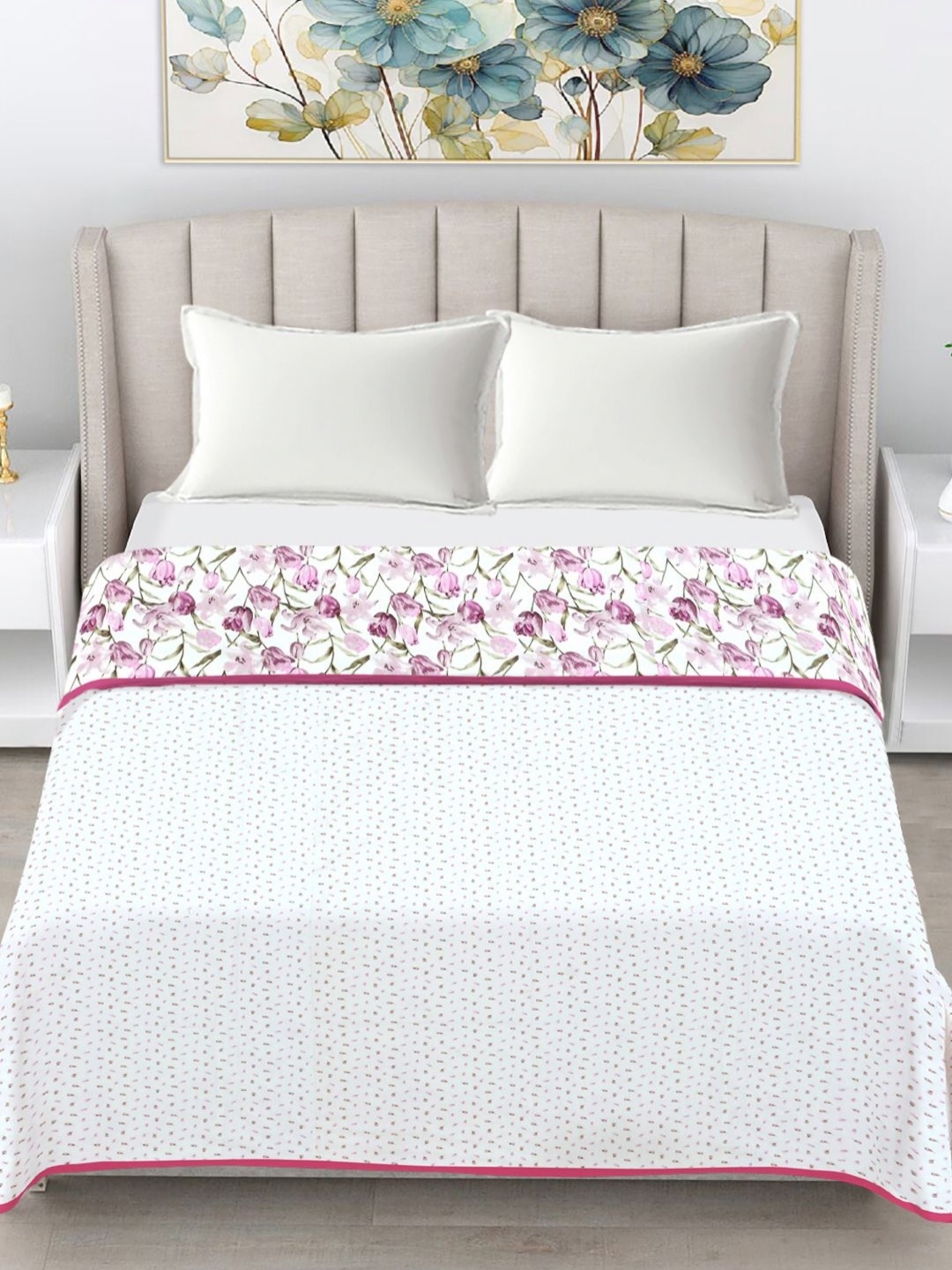 

FABINALIV Pink & White Floral AC Room 300 GSM Cotton Double Bed Dohar