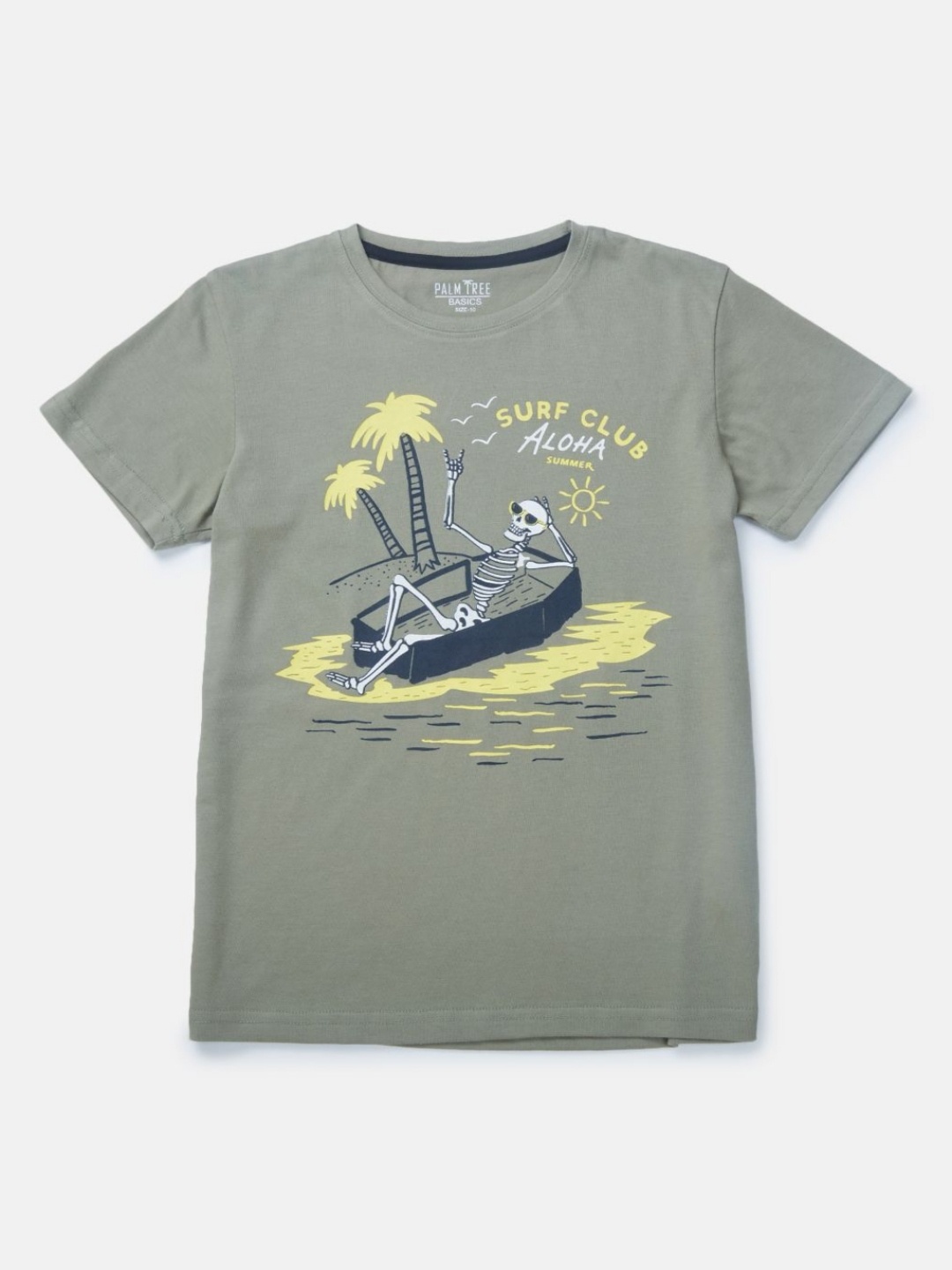 

Palm Tree Boys Graphic Printed Round Neck Cotton T-shirt, Grey