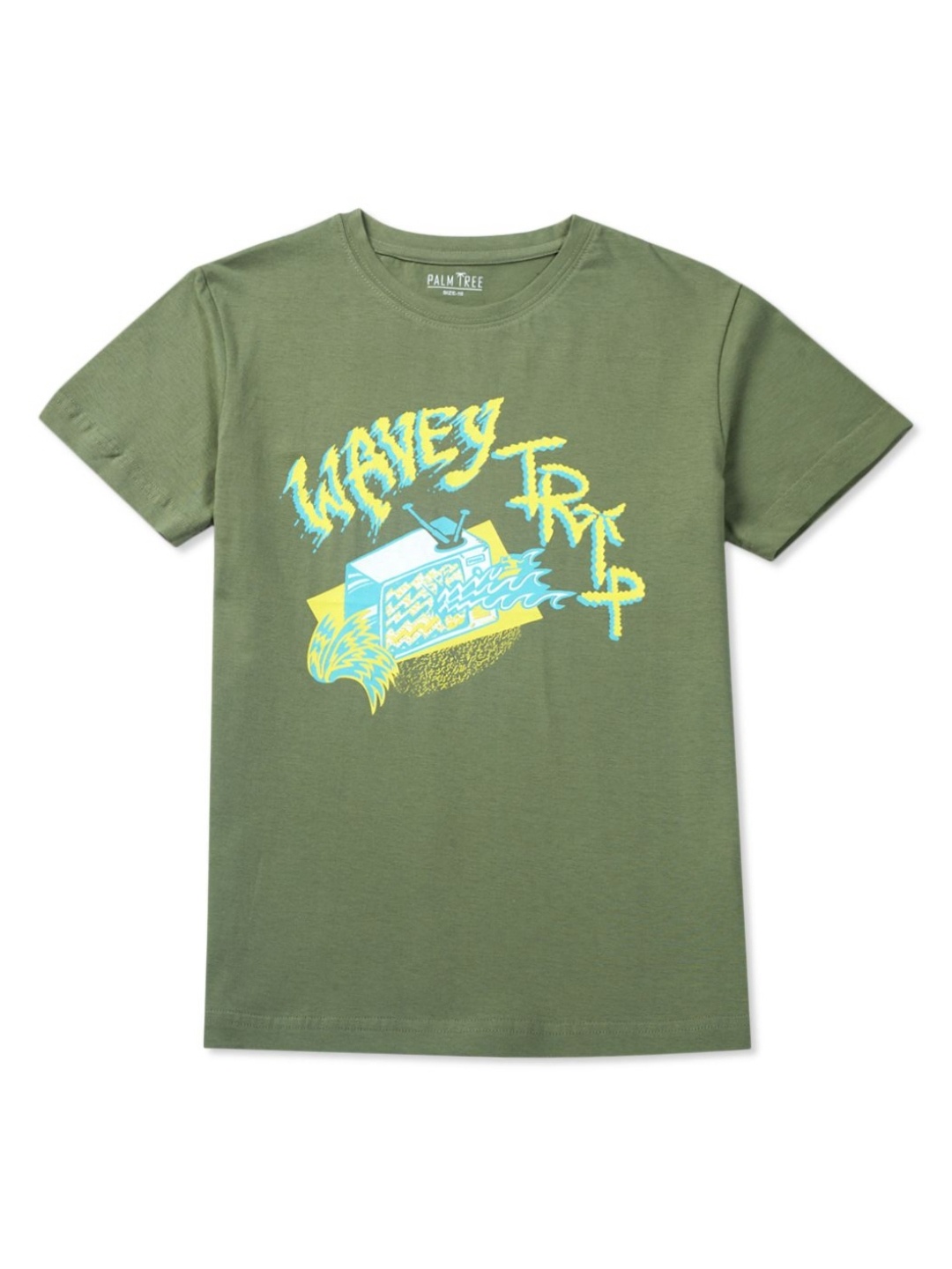 

Palm Tree Boys Graphic Printed Round Neck Cotton T-Shirt, Olive