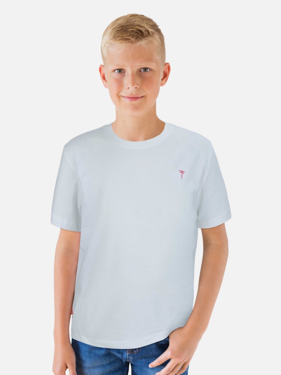 

Palm Tree Boys Solid Round Neck Cotton T-shirt, White