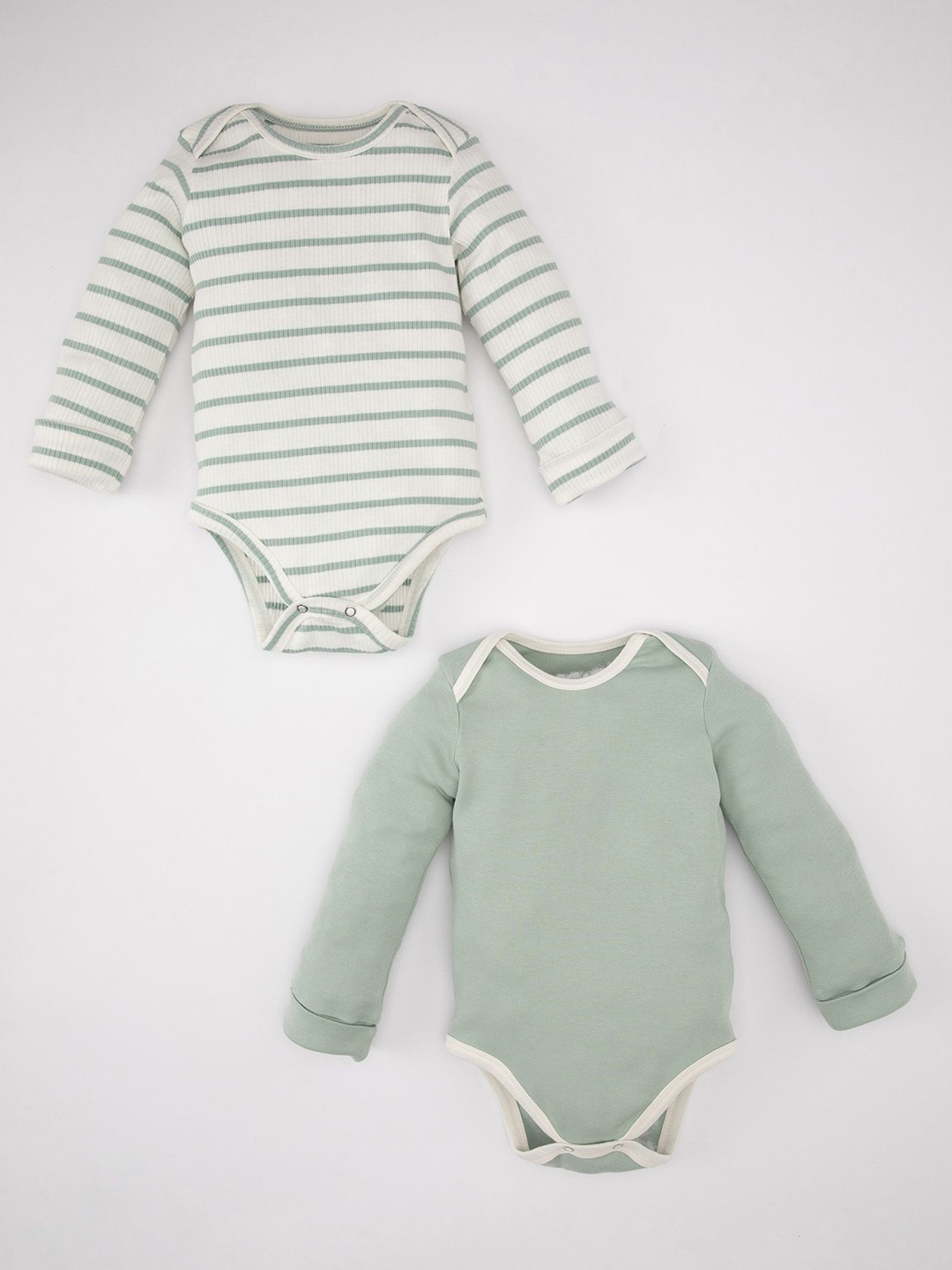 

DeFacto Boys Pack Of 2 Striped Round Neck Cotton Bodysuit, White
