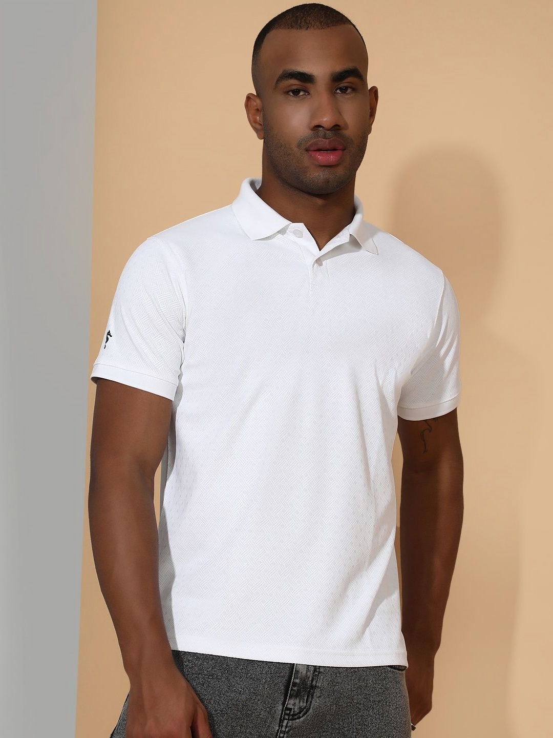 

EPPE Men Dry Fit Self Design Polo Collar T-shirt, White