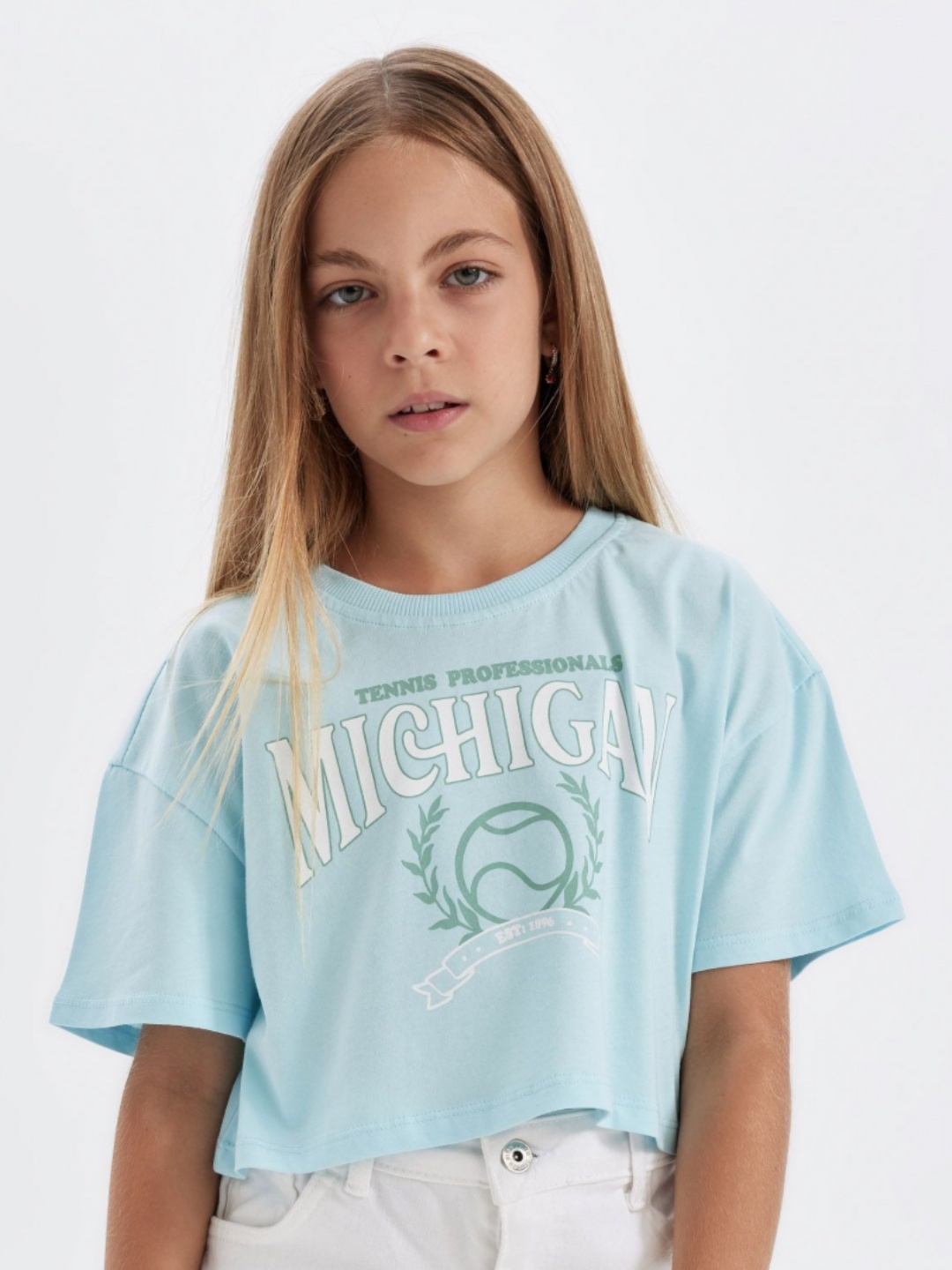 

DeFacto Girls Typography Printed Round Neck Cotton T-shirt, Sea green