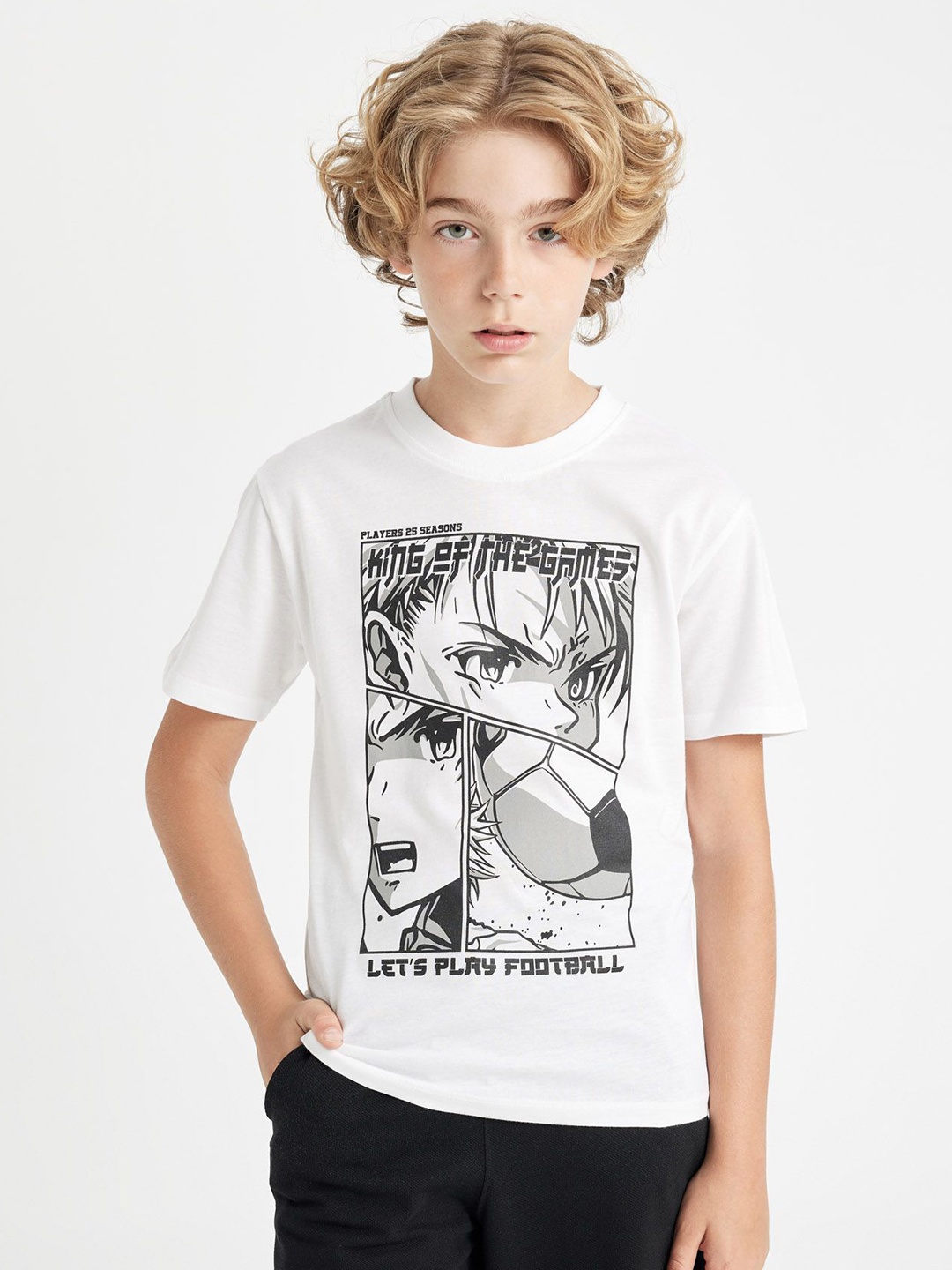 

DeFacto Boys Graphic Printed Round Neck Cotton T-shirt, White