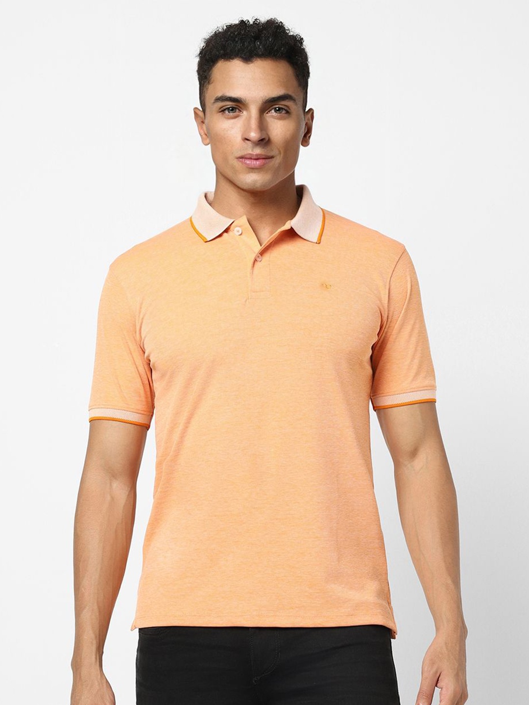 

Peter England Men Solid Polo Collar Cotton T-shirt, Orange