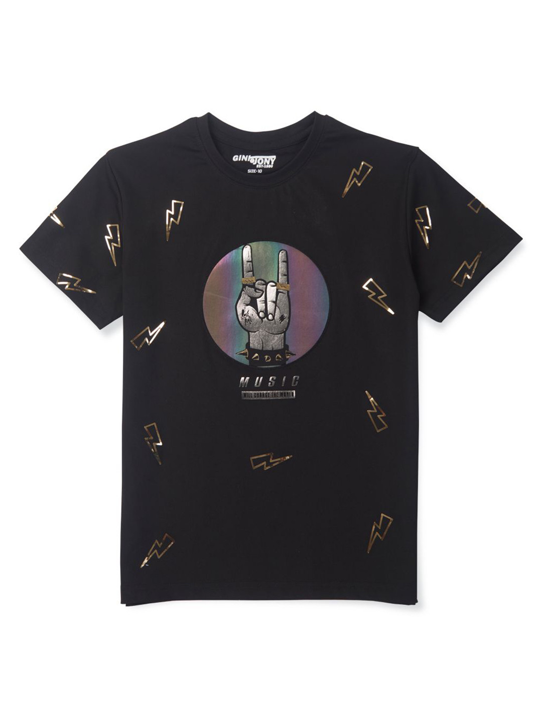 

Gini and Jony Boys Graphic Printed Round Neck Cotton T-shirt, Black