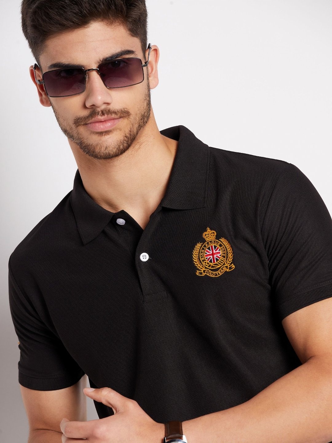 

RISS Men Solid Polo Collar Cotton T-shirt, Black